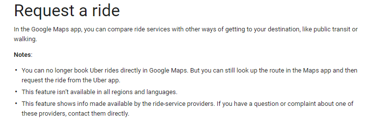 uber rides no longer through Google