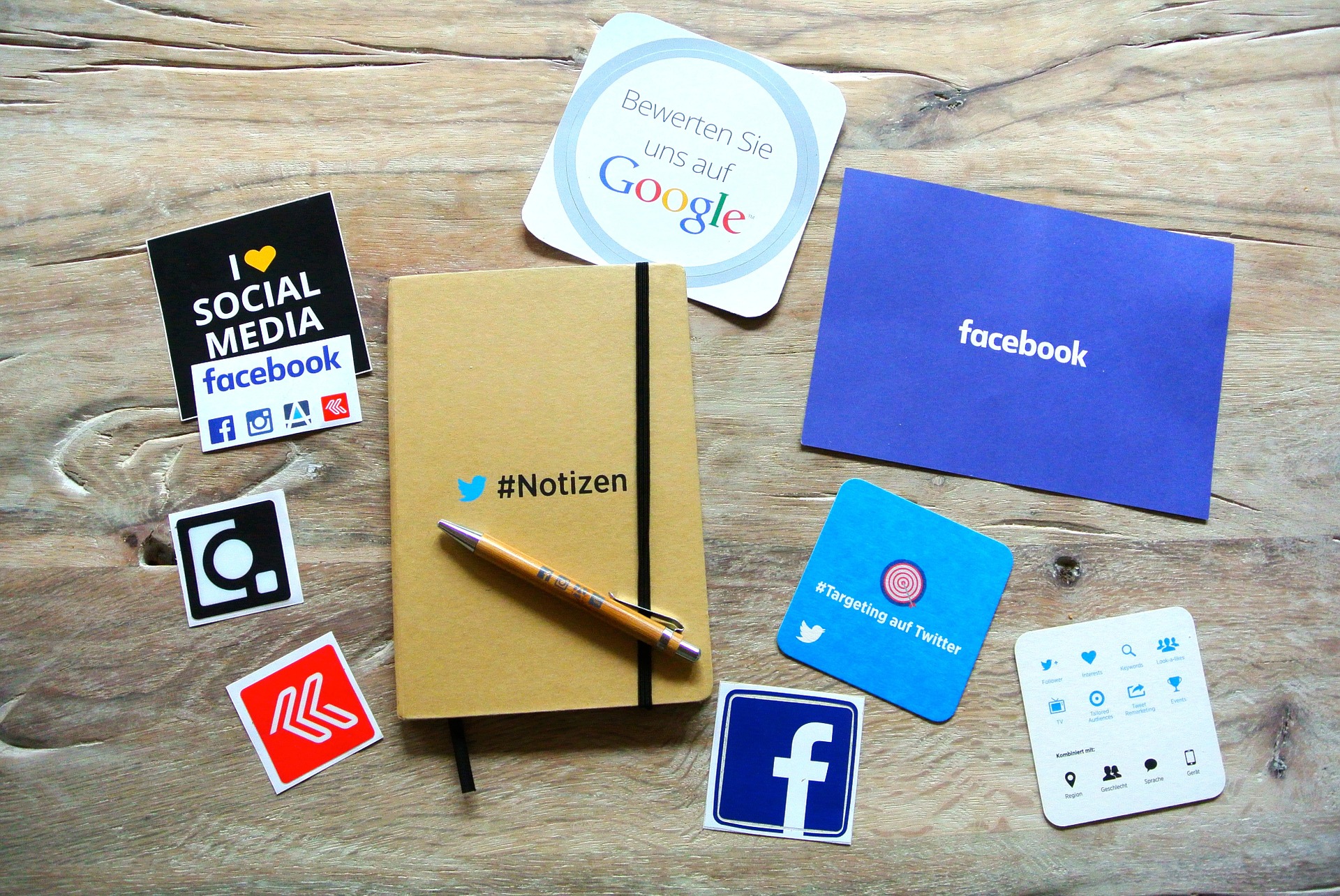 social media icons on paper notes