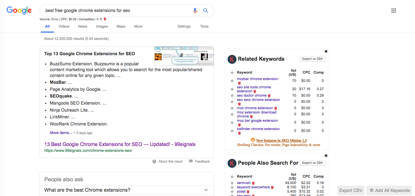 keywords everywhere chrome extention