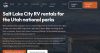 Salt Lake City RV Rental homepage, October 2026: headline 'Salt Lake City RV rentals for the Utah national parks' with trailers from about 119 dollars a night